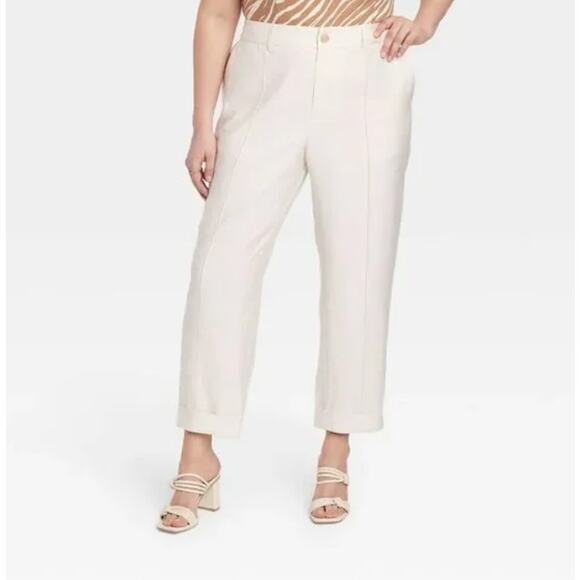 A New Day Cream High-Rise Slim Fit Pintuck Ankle Pant Womens Plus 20R Cuffed Hem - Picture 1 of 5